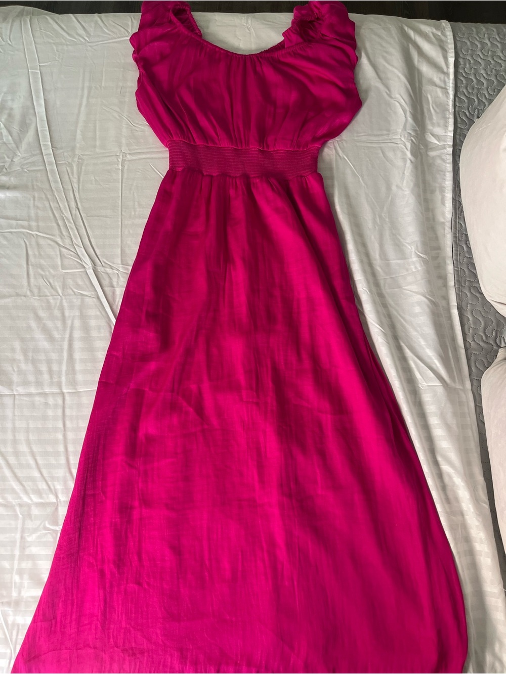 Banana Republic Hot Pink Maxi Dress with Ruffle Shoulders